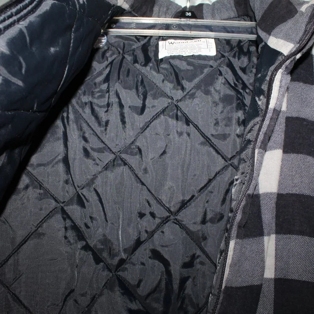 Vtg Woodland Men 2XL Black‎ White Plaid Body Warmer Zip Up Quilted Liner Vest